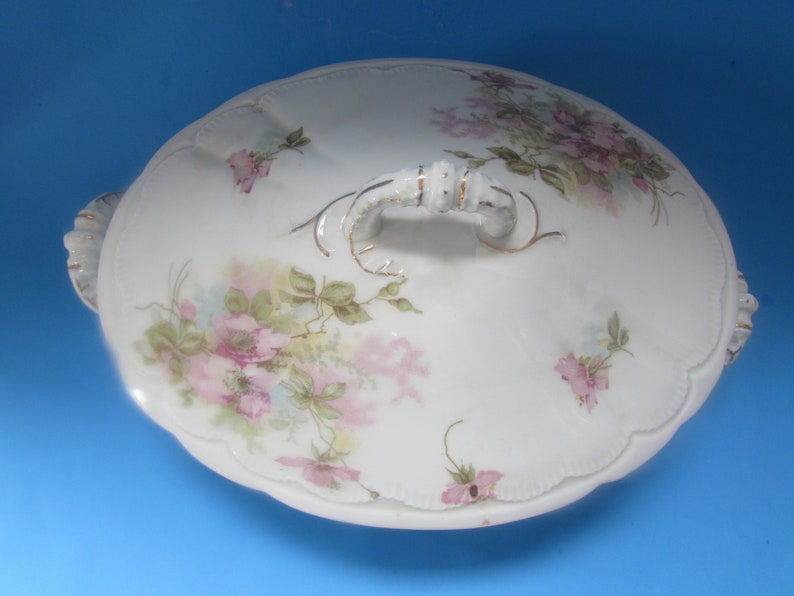 SALE Antique Tureen Lidded Serving Bowl O & E G Porcelain Royal Austria Late 1800 Early 20th Century Pink Wild Rose Antique Table Ware image 4