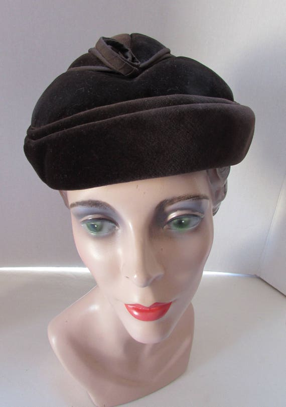 Vintage Velvet Hat Chocolate Brown Velvet Connor … - image 2
