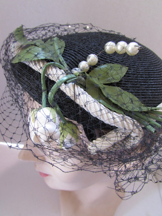 SALE Vintage Hat Half Hat 1950 Era Black Milliner… - image 9