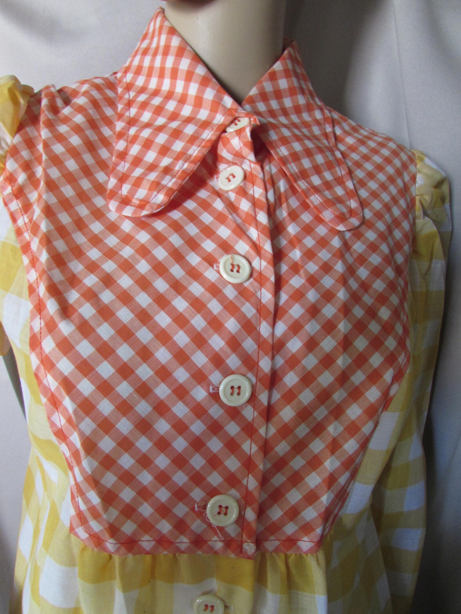Vintage Dress Mini Dress 1970 Era Fashions Orange White Gingham Yellow — free download