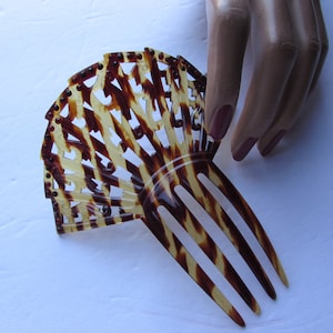 Vintage Hair Comb Faux Tortoise Shell Plastic Brown & Cream Open Work Arched Top Red Black Rhinestones Vintage Accessories