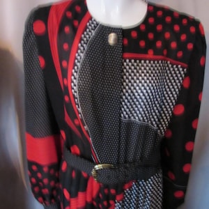 Vintage Day Dress Black Red Patchwork Pattern Lady Carol Size 10 1980 Style