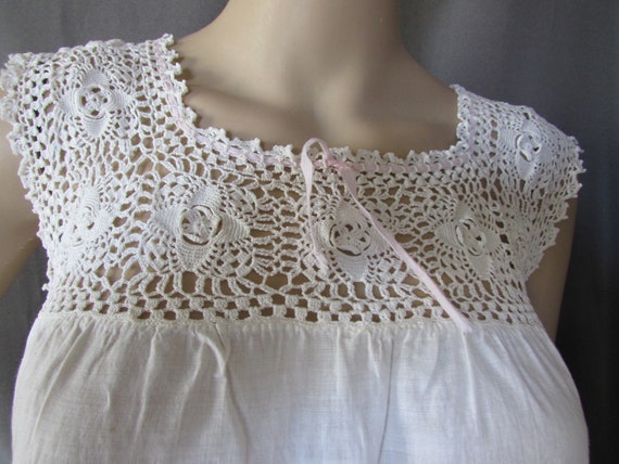 Vintage Nightgown White Cotton Crochet Yoke Summe… - image 1