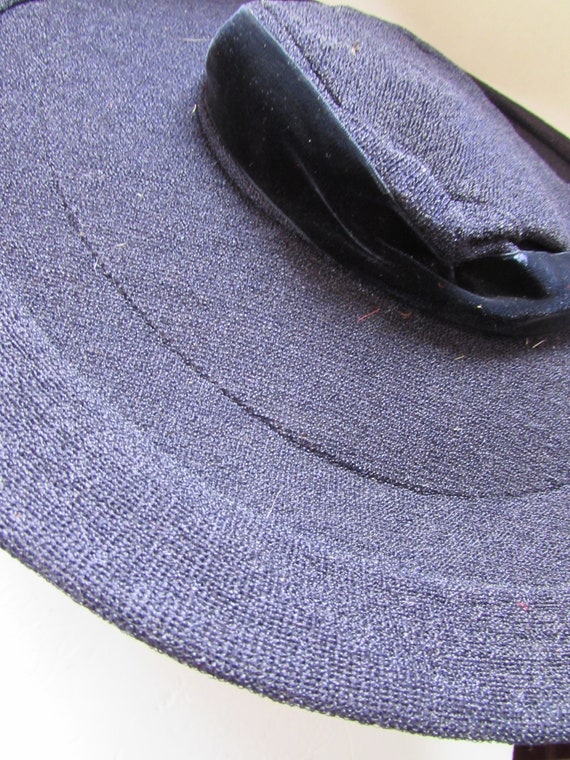 Vintage Hats Wide Brim Navy Fabric Velvet Ribbon … - image 3