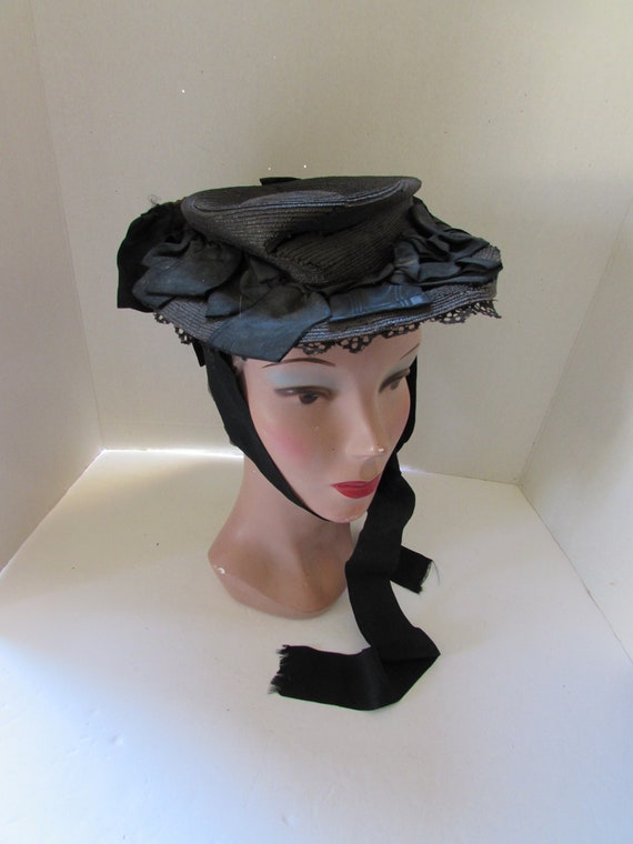 Victorian Era Black Hat Mourning Bonnet AS IS For 
