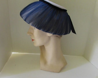 SALE  Vintage Lampshade Style Hat Gray Crown Navy Netting Vintage Hat Modified Lampshade Style Chez Original Navy  main image 4