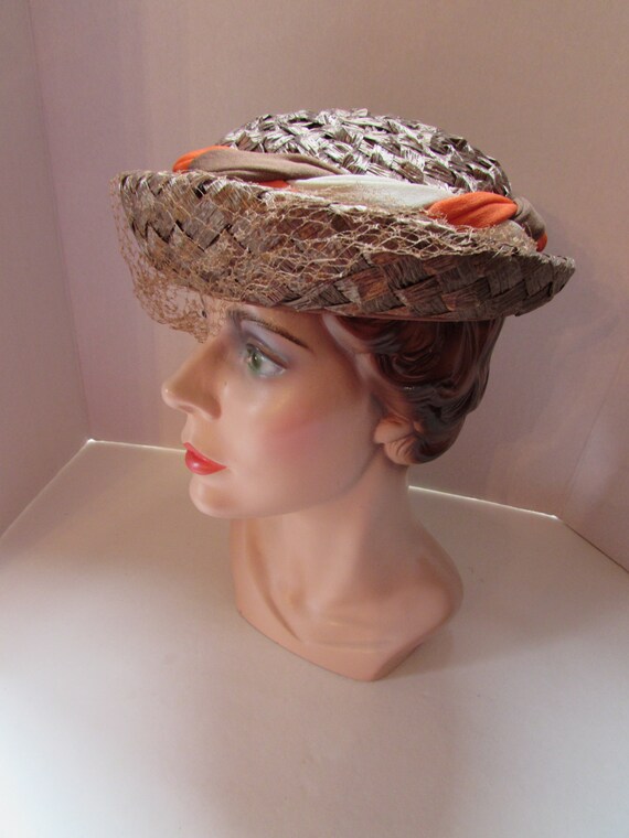 Mid Century Hat Breton Style Hat Cocoa Brown Weav… - image 5