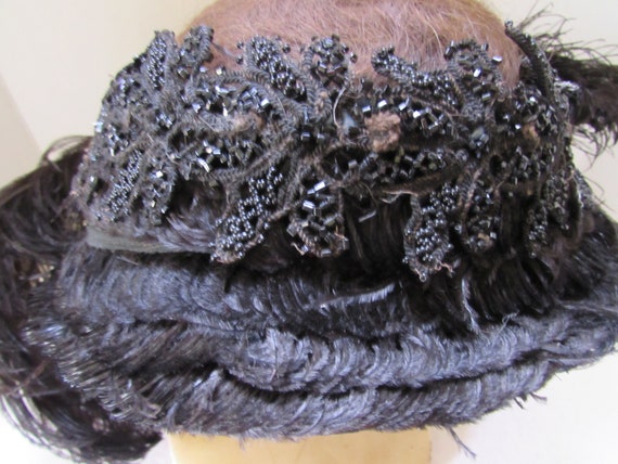 Antique Hat Edwardian Era Black Beaded Hat Curved… - image 3