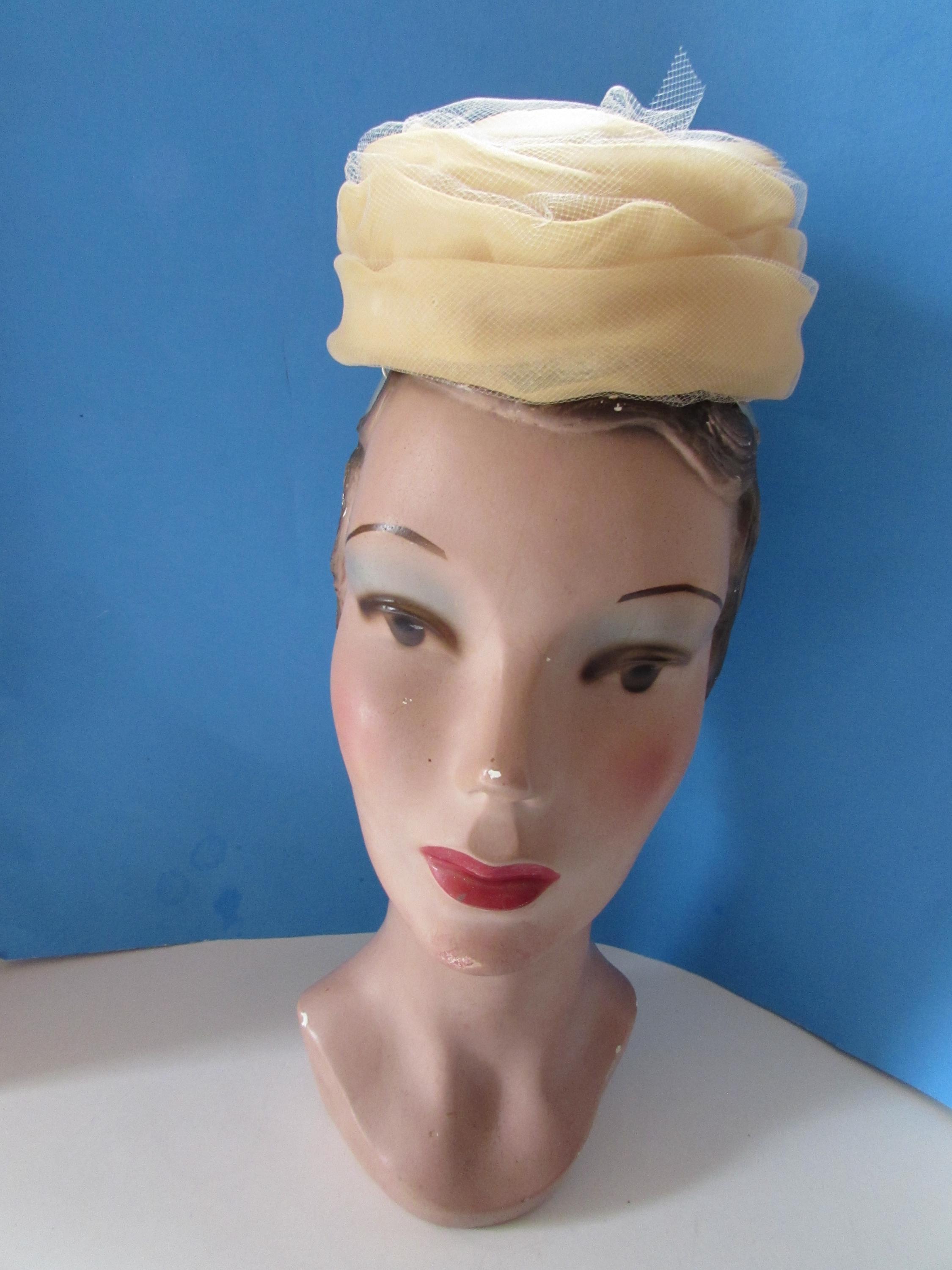 Vintage Little Topper Hat Pleated Organdy Dangling Blossoms Vintage Topper Hat Pleated Organdy Dangling Blossoms 1960  main image 3