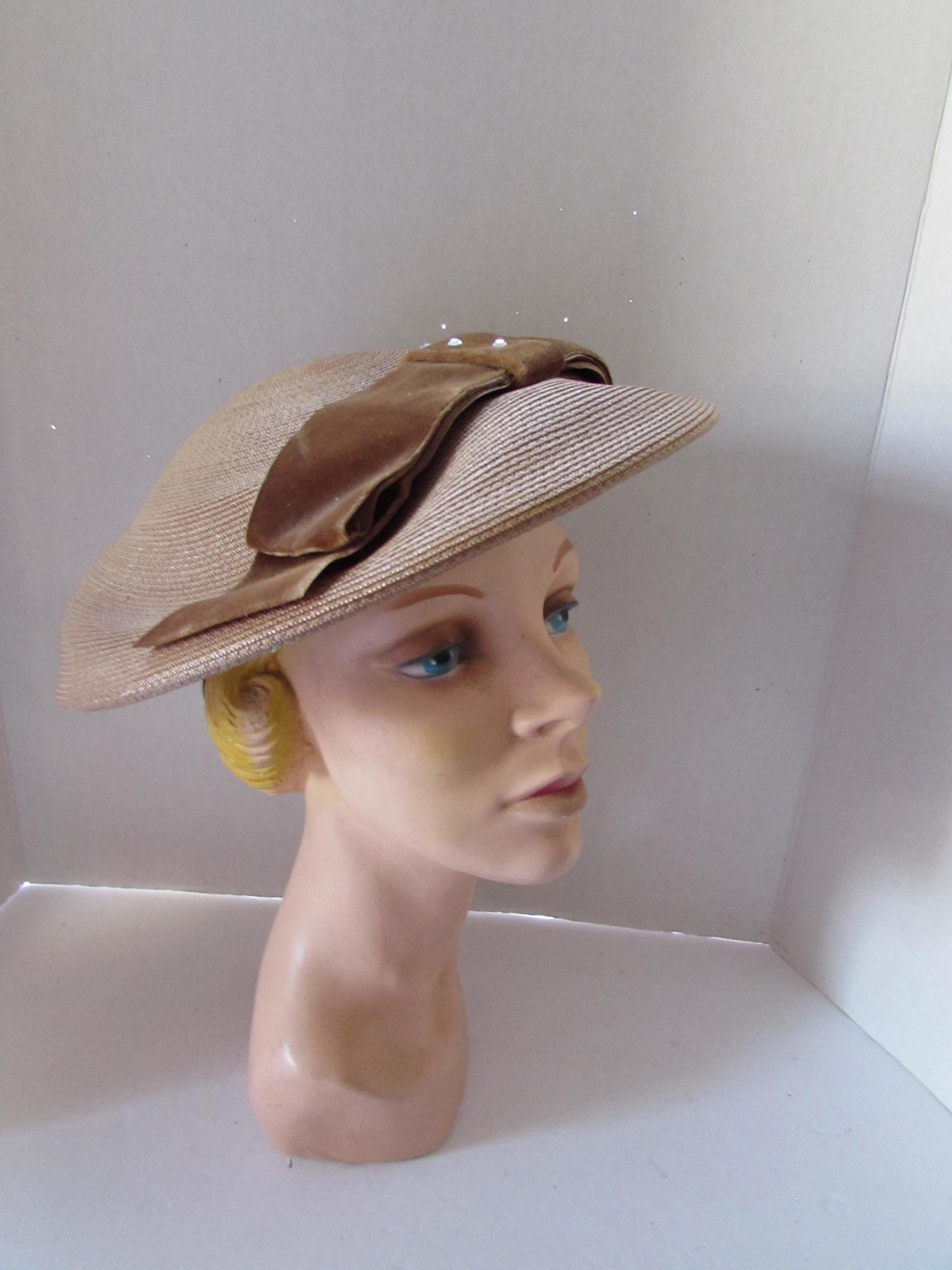 ヴィンテージハット 改良ソーサースタイル 帽子 麦わら シナモントーン