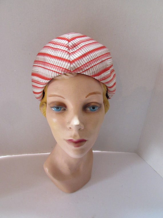 Vintage Hat 1950 Era Topper Style Coral Stripes R… - image 4