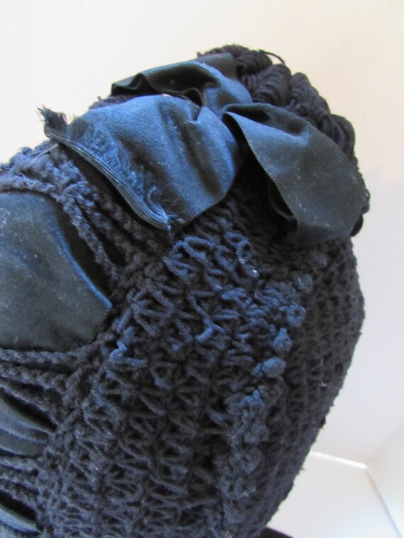 SALE Victorian Style Black Crochet Winter Bonnet … - image 4