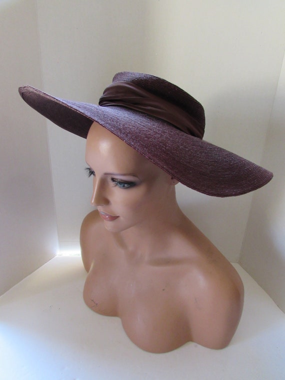 Vintage Hat Straw Hat Chocolate Brown Wide Brim H… - image 8