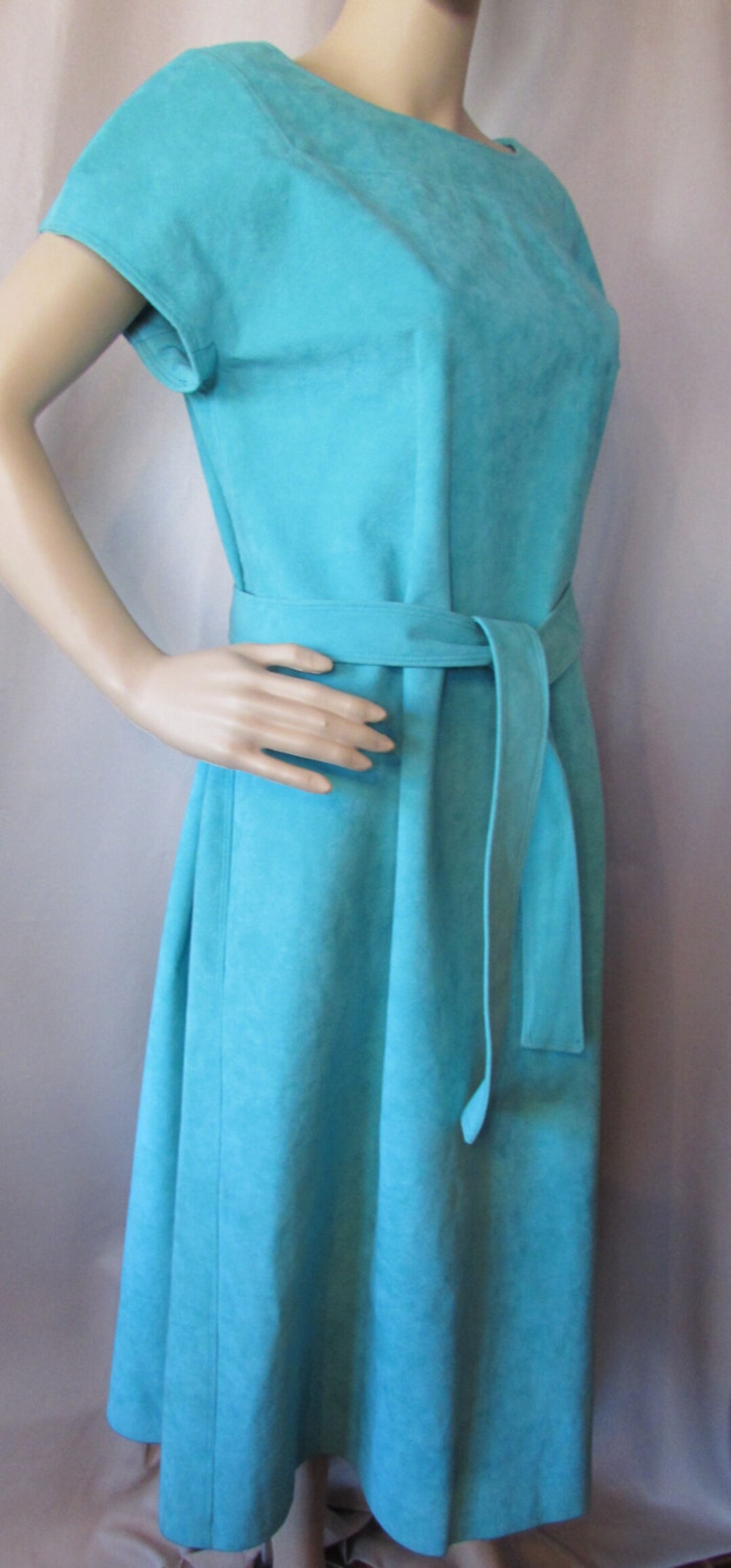 Vintage Day Dress Office Wear Dress Turquoise Ultra Suede - Etsy
