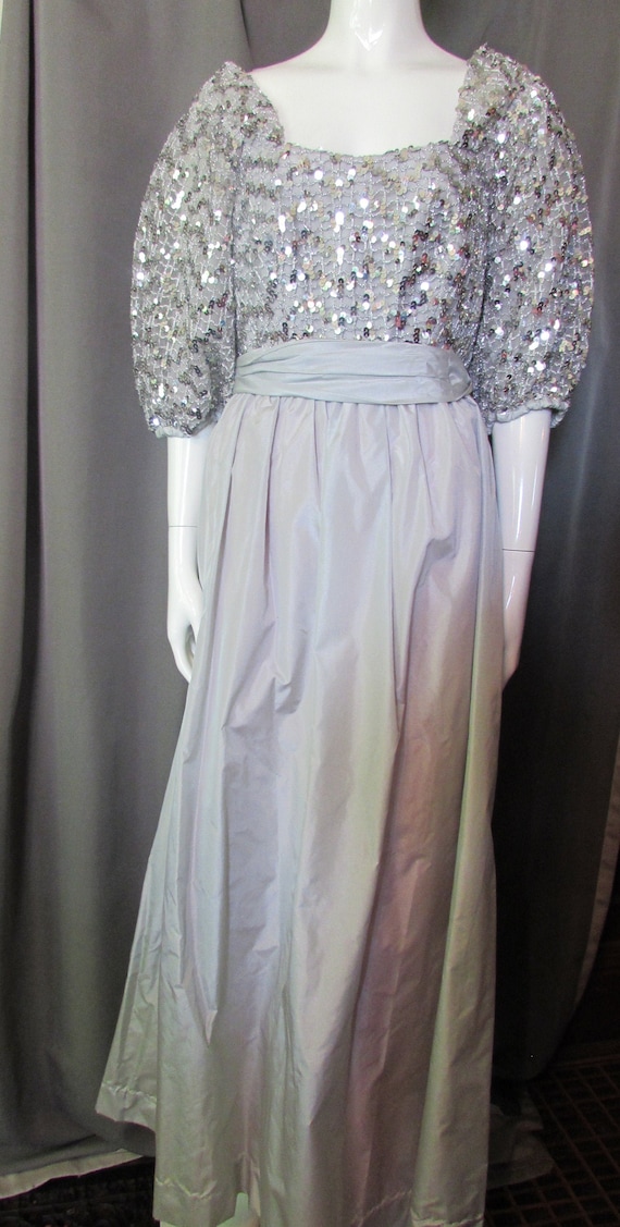 Evening Gown Shimmering Silver Satin Sequins Lee J