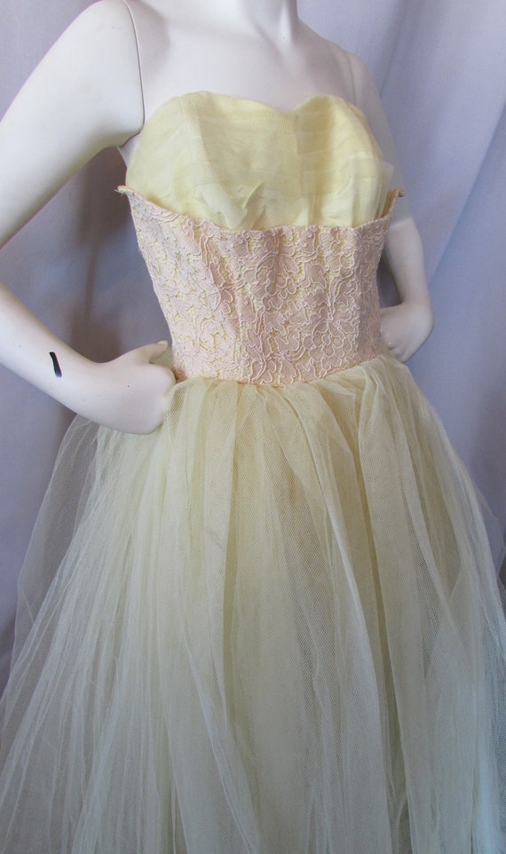 1950 Prom Dress Vintage Dance Dress Mellow Yellow… - image 1