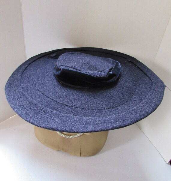 Vintage Hats Wide Brim Navy Fabric Velvet Ribbon … - image 4