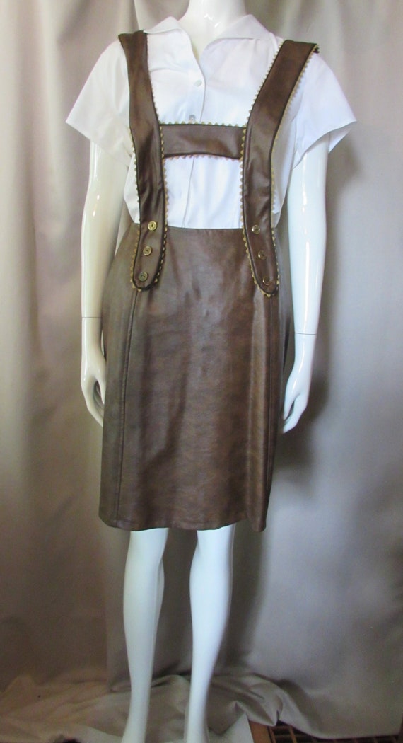 Lederhosen Style Short Skirt Faux Leather Chocolat