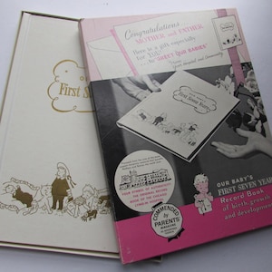 Libro per bambini vintage mai usato, perfetto nella scatola, edizione del 1964, Avon Illinois Baby First 7 Years, illustratore Ora Walker Chicago Lying-In Hospital