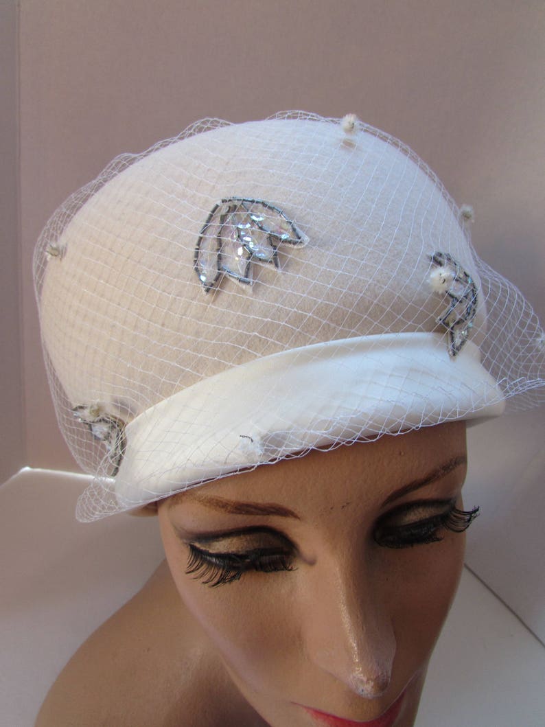 Vintage Winter Hat Winter White Wool Silver Sequins Glenover Hat Henry Pollak Design Mr. Richard Hat Bubble Hat 1960 Style Vintage Fashion image 2