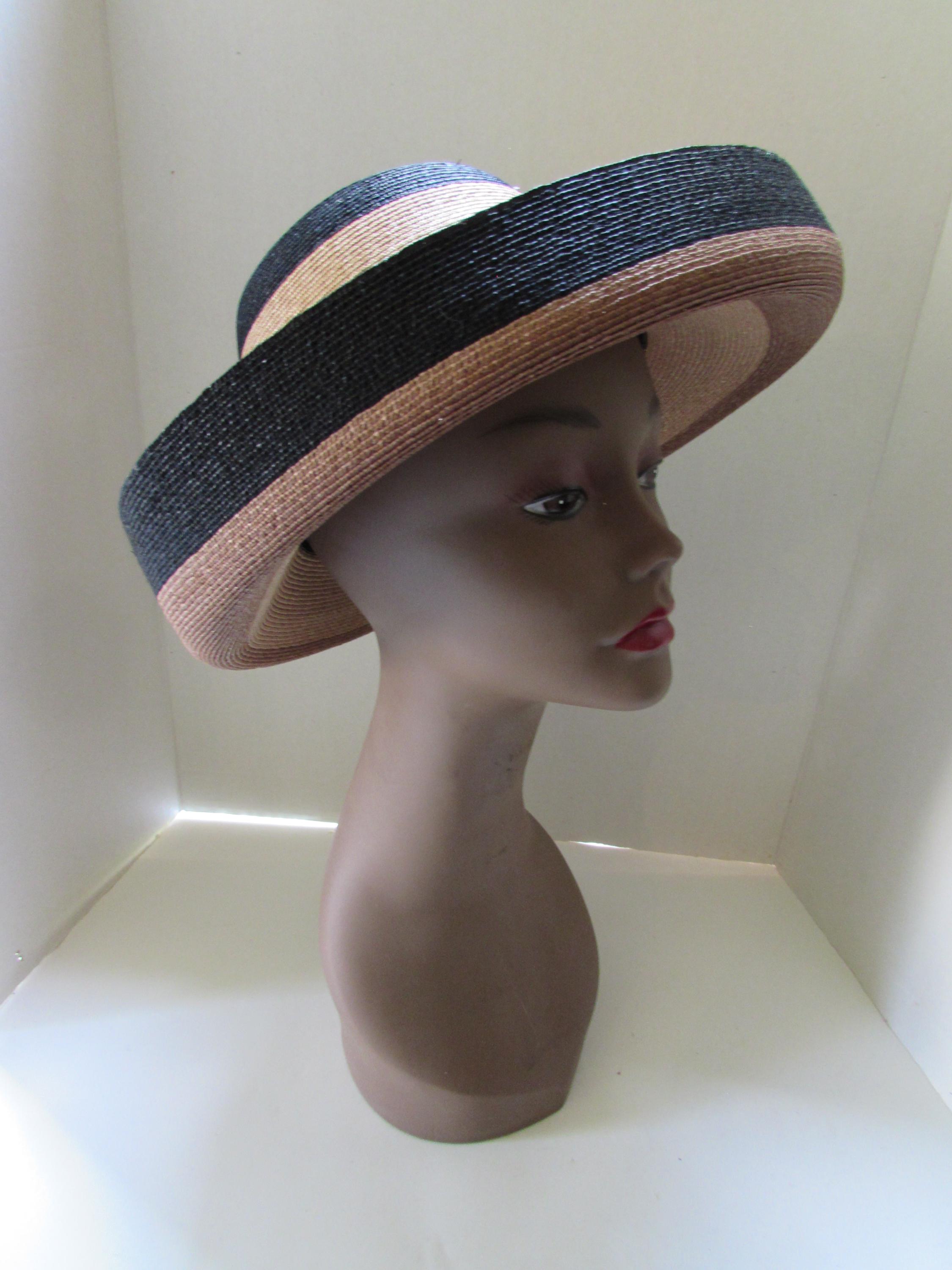Vintage Hat Mr. John Jr Straw Hat Black Beige Tan Bands Wide  display picture 3