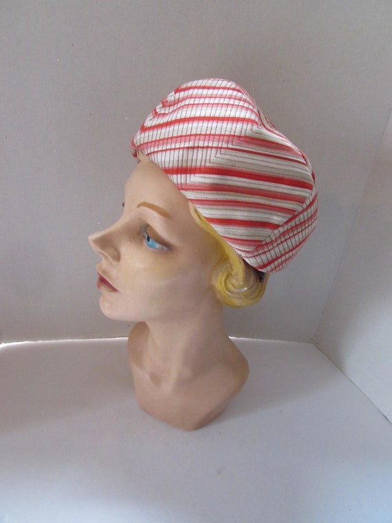 Vintage Hat 1950 Era Topper Style Coral Stripes R… - image 3