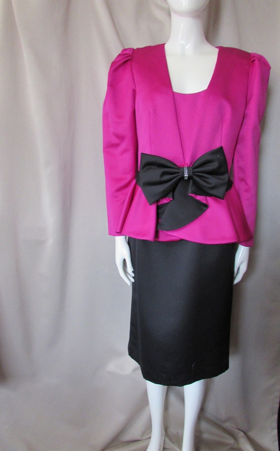 Vintage Jacket Dress 1980 Style Bright Fuchsia Pi… - image 1