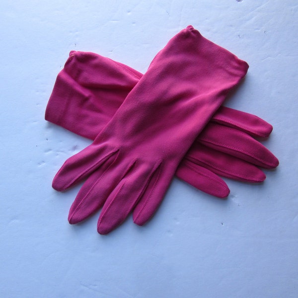 Vintage Gloves Neon Pink Nylon Gloves Wrist Length Small Size Vintage Accessories Mid Century Design