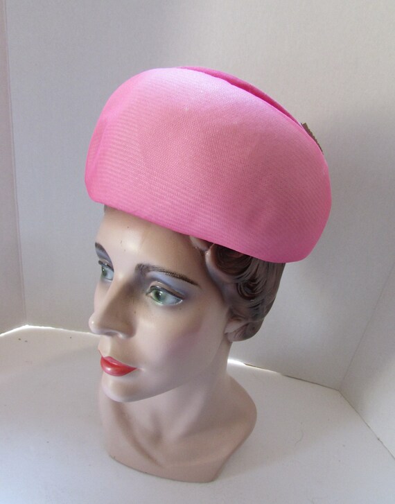Vintage Hat Peony Pink Chiffon over Straw Pink Ro… - image 7