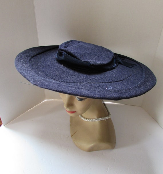 Vintage Hats Wide Brim Navy Fabric Velvet Ribbon … - image 10