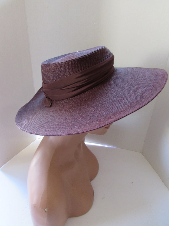 Vintage Hat Straw Hat Chocolate Brown Wide Brim H… - image 5