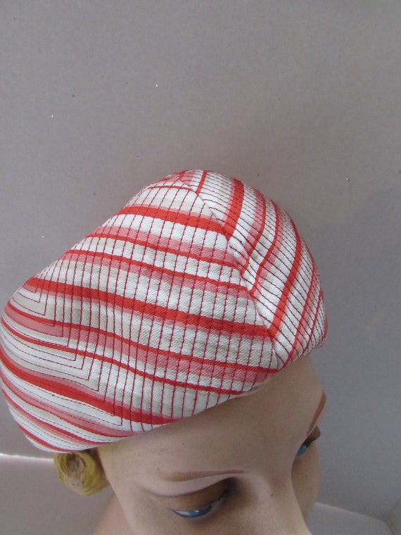 Vintage Hat 1950 Era Topper Style Coral Stripes R… - image 6