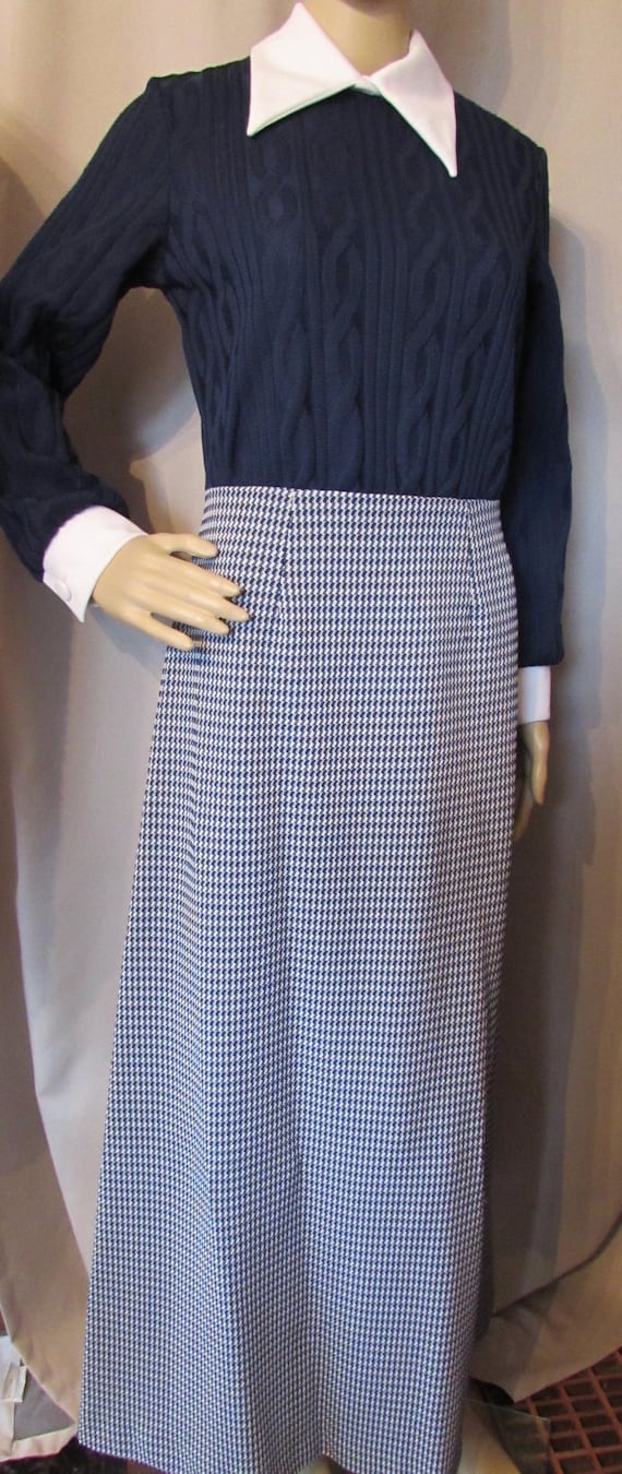 1970 Era Dress Long Lounge Dress Navy Cable Knit … - image 2