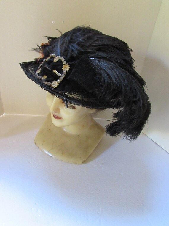 SALE Edwardian Era Hat Antique Formal Hat Black H… - image 6