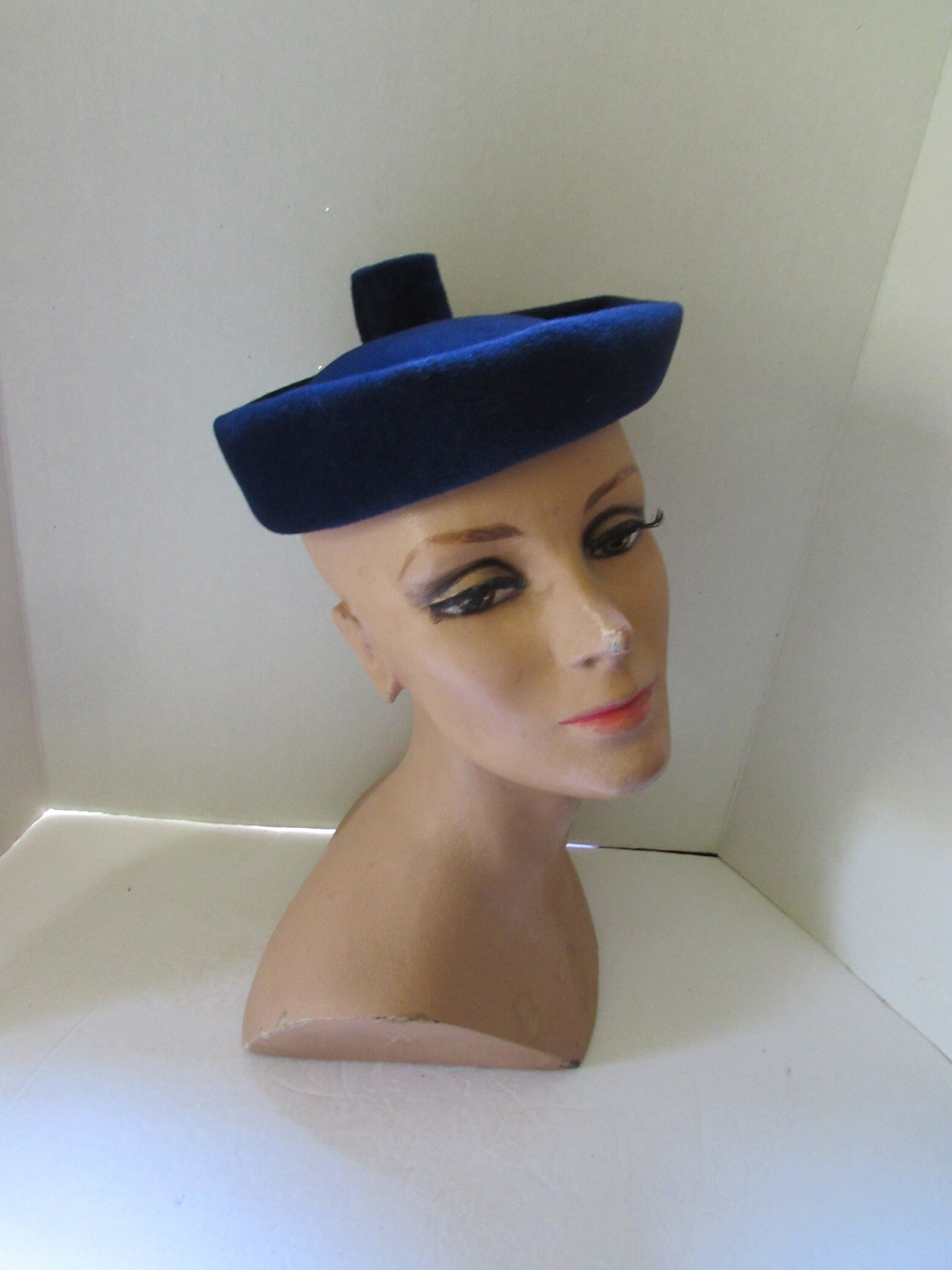 Vintage Hat Tam O Shanter Style Navy Felt England Import