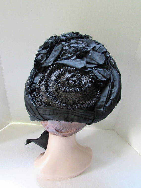 Antique Hats Victorian Era Mourning Bonnet Black … - image 4