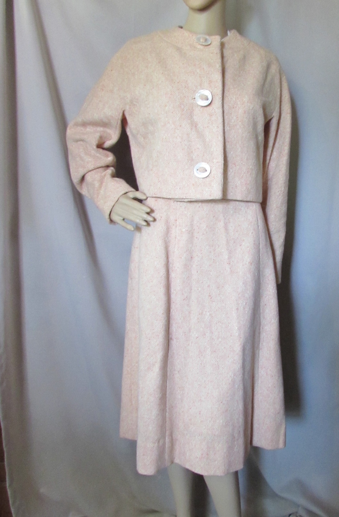 Vintage Suit Set Two Piece Set Boxy Jacket Flared Skirt Peach Tweed ...