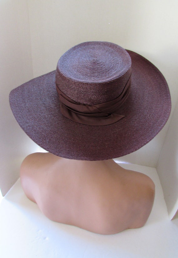 Vintage Hat Straw Hat Chocolate Brown Wide Brim H… - image 7