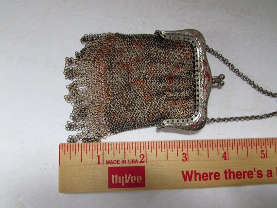 Antique Doll Purse Dresden Style Mesh Purse Orang… - image 7