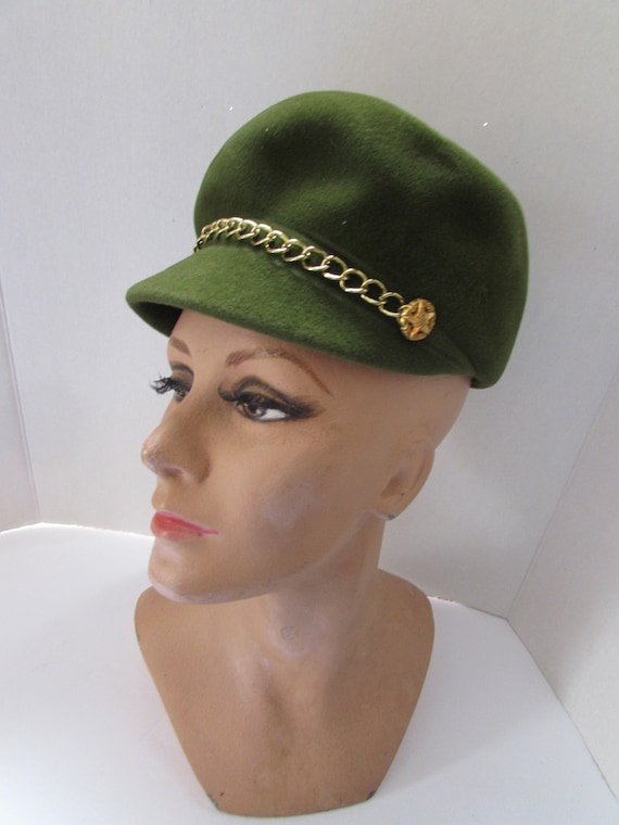 Vintage Hat Mod Style Motorcycle Style Olive Green