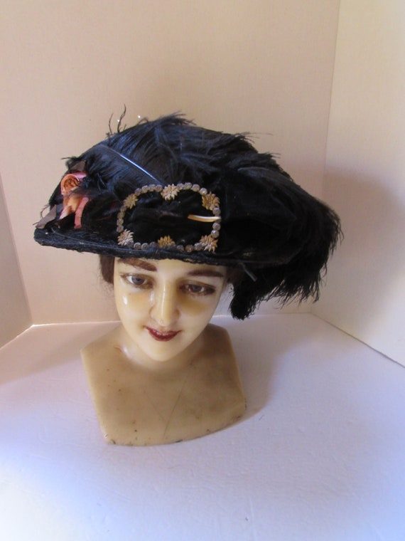 SALE Edwardian Era Hat Antique Formal Hat Black Ha