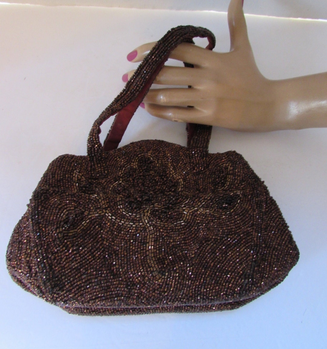 1940s Copper Beaded Handbag Gold Tone Metal Hard Frame Purse -  UK