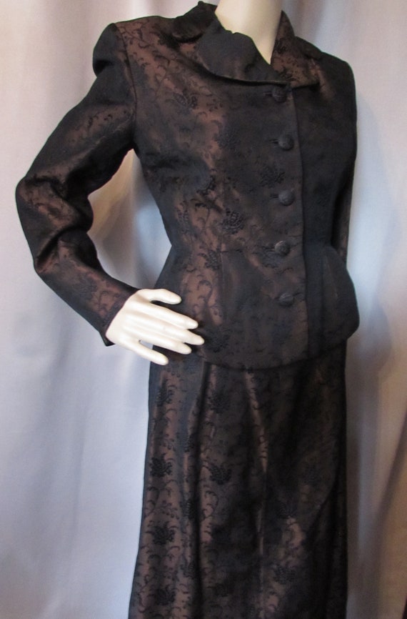 Mid Century Evening Suit Brocade Fabric Copper Bla