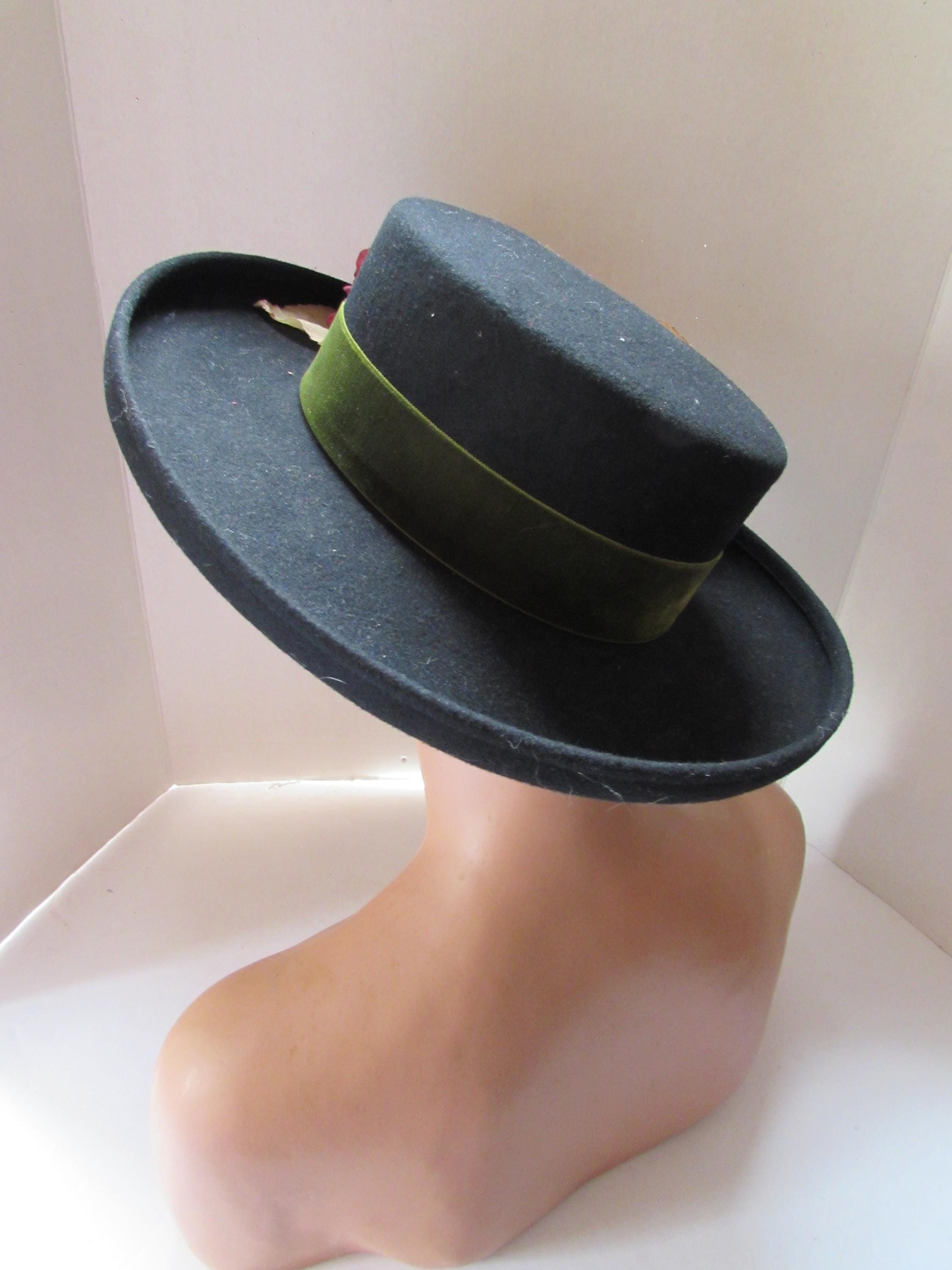Toucan SouthWestern Hat Black Wool Metal Medallion Surround On Ribbon Satin Velvet Drape Wool Felt Hat - Made to Order – Village  main image 4