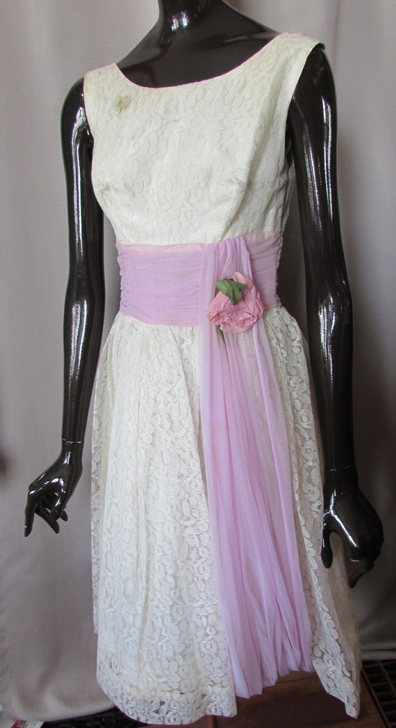 1960 Era Prom Dress Dance Dress Lace & Satin White Lace - Etsy