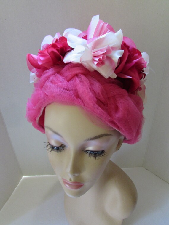 Vintage Hat 1960 Era Bouffant Style Flower Blossoms Braided 