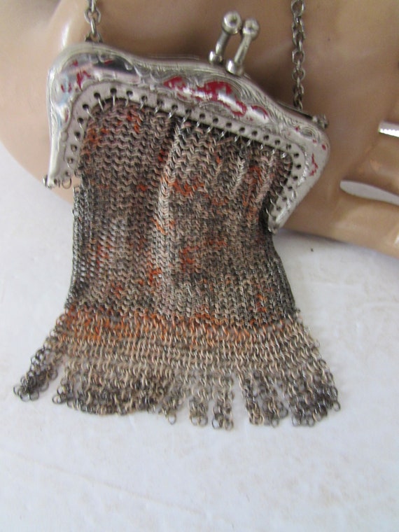 Antique Doll Purse Dresden Style Mesh Purse Orang… - image 3