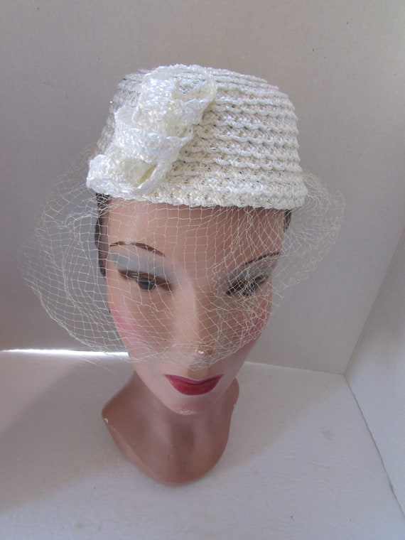 SALE Vintage Hat Little Topper White Cellophane C… - image 8