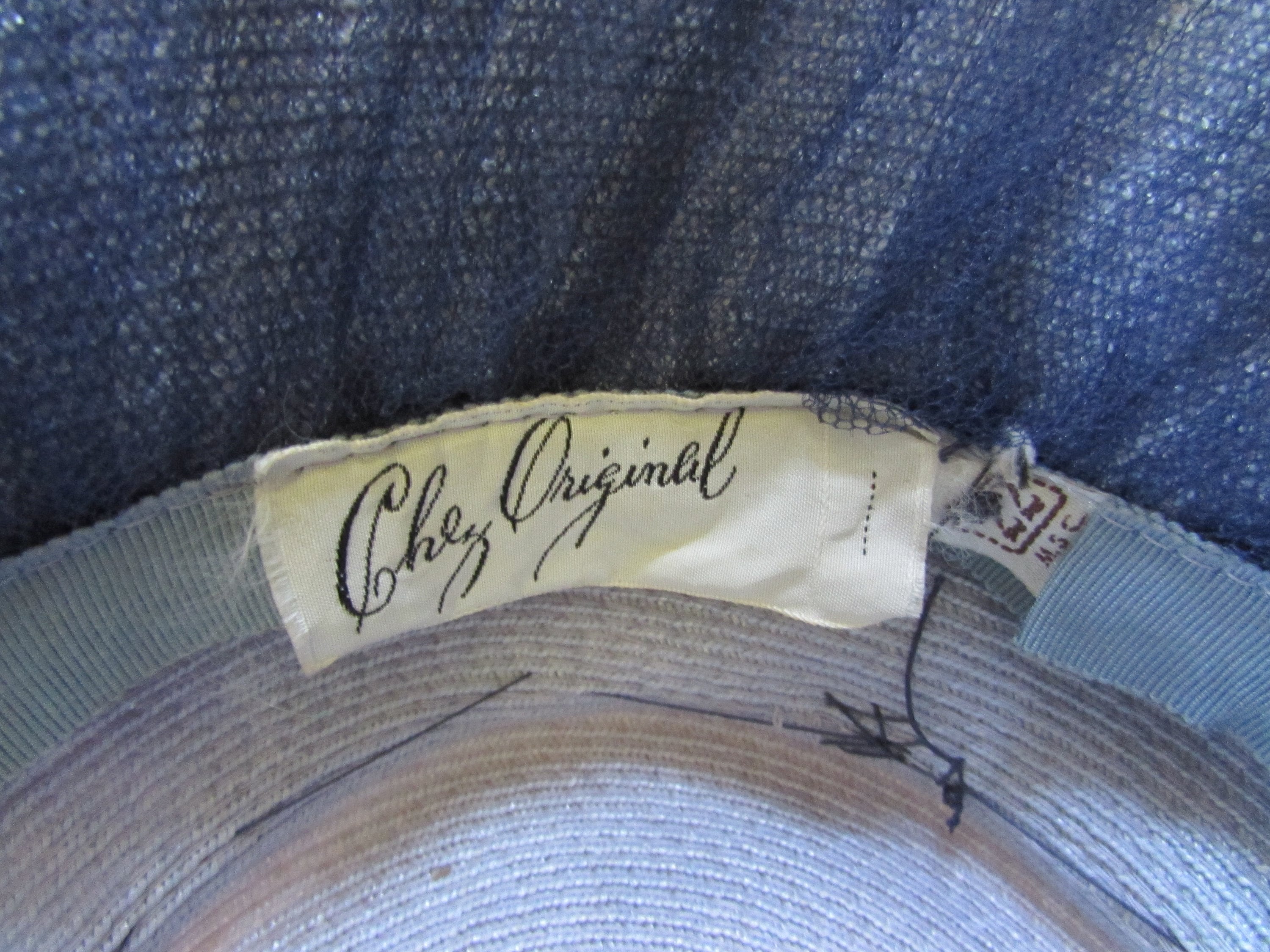 SALE  Vintage Lampshade Style Hat Gray Crown Navy Netting Vintage Hat Modified Lampshade Style Chez Original Navy  main image 2