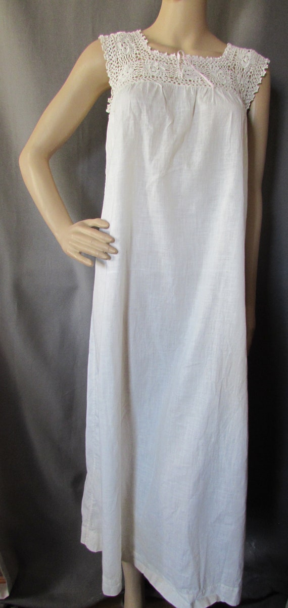 Vintage Nightgown White Cotton Crochet Yoke Summe… - image 6